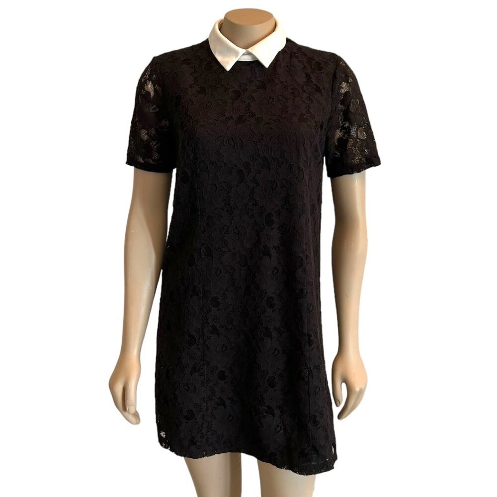Forever 21 Women's Small Preppy Collared Black Lace Mini Dress Short Sleeves